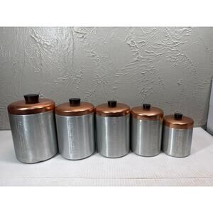 MCM Set of 5 Spun Aluminum Kitchen Canisters Copper Color Lids Made in Italy